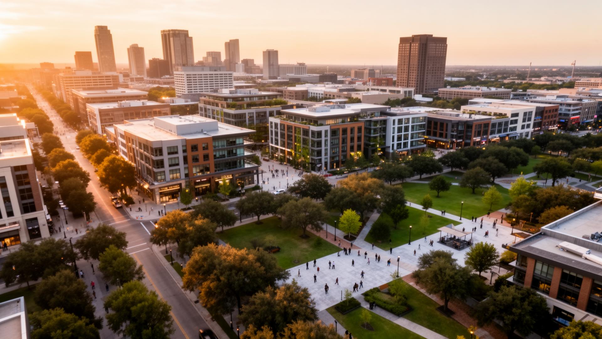 District skyline at golden hour